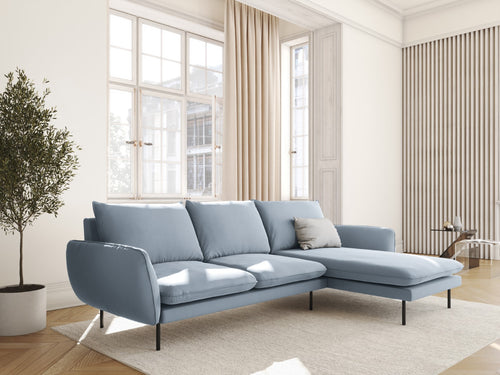 Cosmopolitan Design rechter hoekbank Vienna 5-zits, flueel, lichtblauw - 170x255x95cm