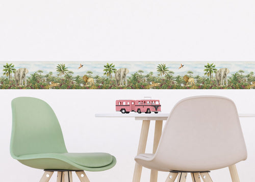 Sanders & Sanders zelfklevende behangrand jungle dieren groen - 500 x 9.7 cm - 601305