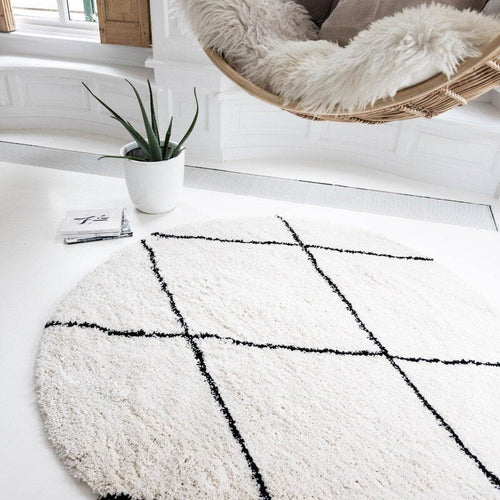 Interieur05 Berber Rond vloerkleed hoogpolig Wit/Zwart - scandinavisch - nea - 200 x 200 cm - vtwonen shop