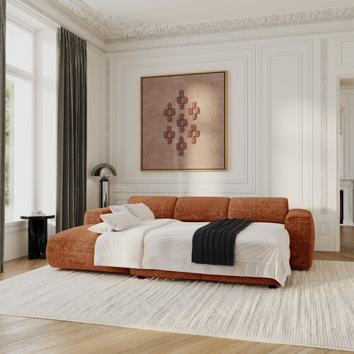 Sia Home - Hoekbanken YUMA - Fluweel met reliëf - Terracotta - 283cm - vtwonen shop