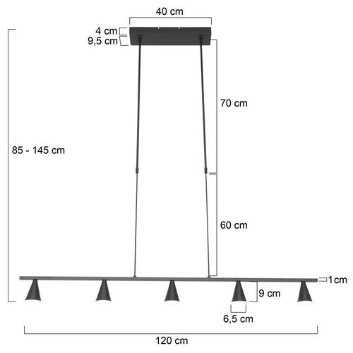 Steinhauer hanglamp Vortex - 5 lichts - 120x 145 cm - zwart - vtwonen shop