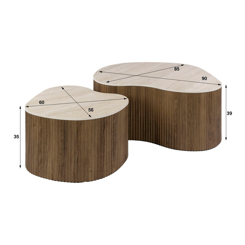 Giga Living Salontafel Ceramo Medio - Rond Travertin - Set Van 2