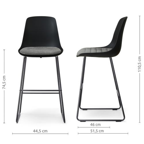 Nolon Nino-Liv barkruk zwart met zeegrijs zitkussen - zwart onderstel - 75 cm - vtwonen shop