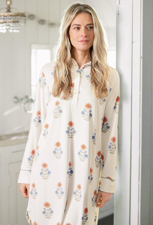 Pip Studio - Daaltje Nachthemd Lange Mouw Dames - Tanaka - Wit - XXL - vtwonen shop