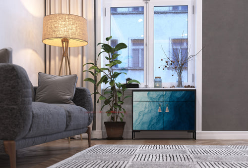 Dressoir MDF 2 deuren en 2 lades met Blauwe Oceaan-print - vtwonen shop