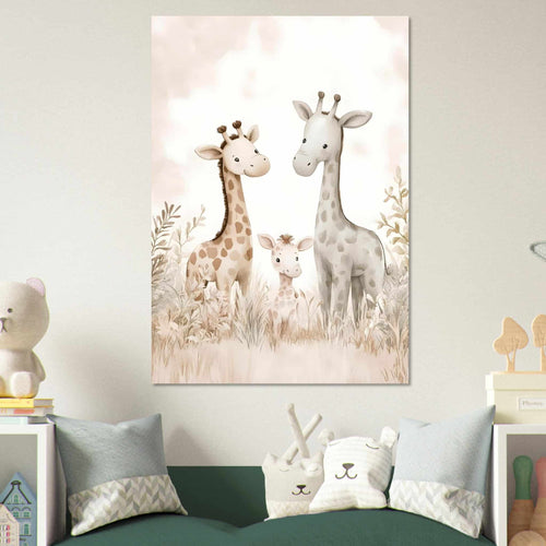 Artfulprints Poster Giraffen familie   - 50x70 cm - Taupe