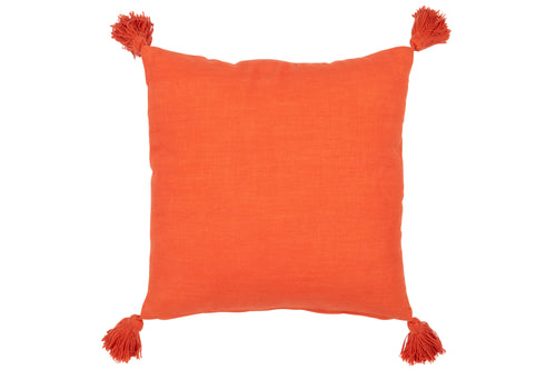 J-Line kussen Vierkant Bloemen + Kwastjes - katoen - oranje - vtwonen shop