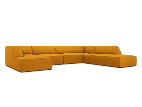 Micadoni Panoramische hoekbank rechts Ruby 7-zits, ribfluwelen, geel - 273x366x69cm
