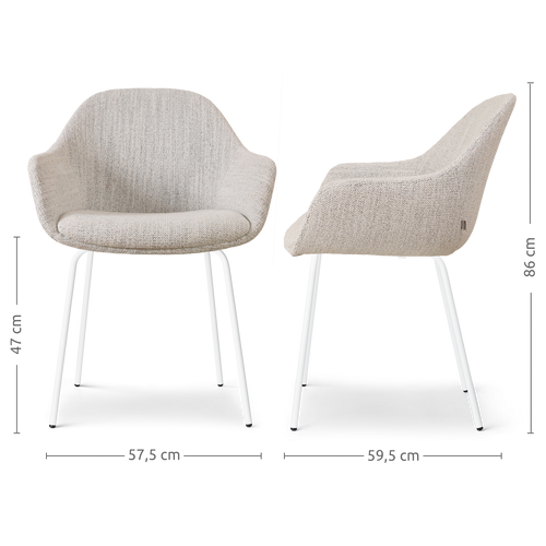 Nolon Nora-Mae Eetkamerstoel Beige Gemêleerd - Armleuning - Witte Poten - vtwonen shop