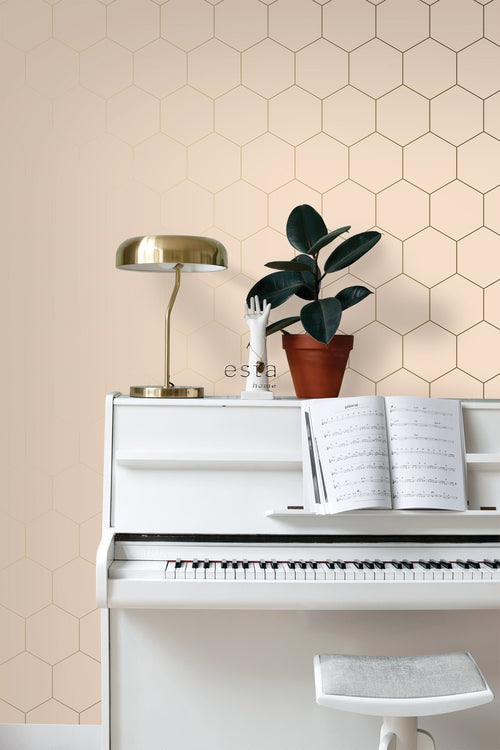 ESTAhome behang hexagon licht perzikroze - 53 cm x 10.05 m - 139226