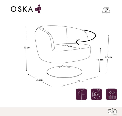Sia Home - Draaibare fauteuil OSKA - getextureerd fluweel espresso-bruin 77cm