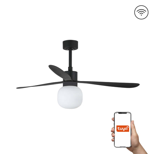 Faro Amelia Grote 3-bladige matzwarte lamp met licht 2700K Tuya Smart System