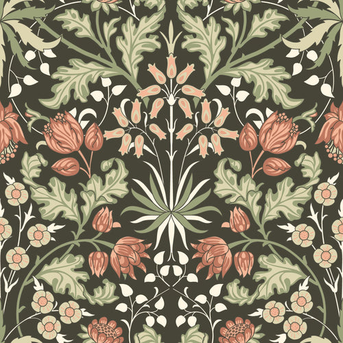 ESTAhome behang vintage bloemen in art nouveau stijl donkergroen en terracotta - 50 x 900 cm - 131183 - vtwonen shop