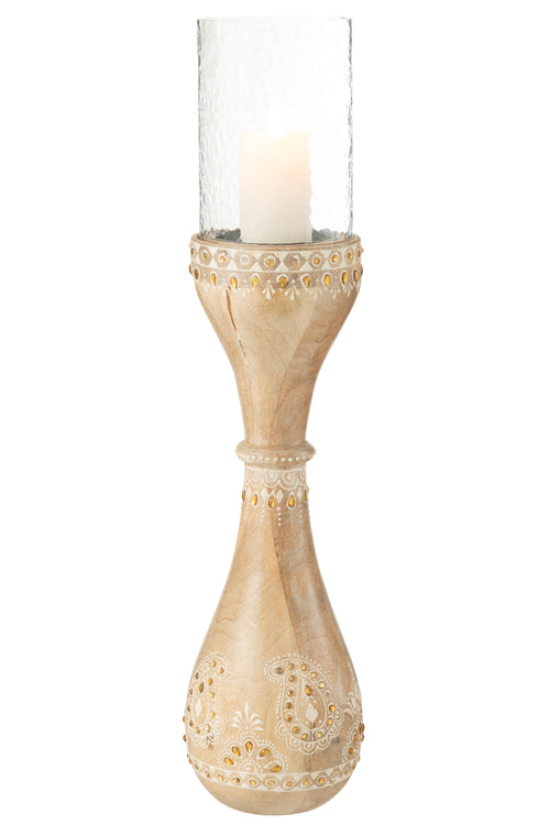 J-Line kandelaar Kralen - hout - naturel/wit - large