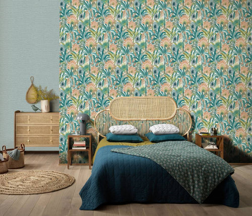 Erismann behang tropische bladeren turquoise en groen - 53 cm x 10.05 m - 661620 - vtwonen shop