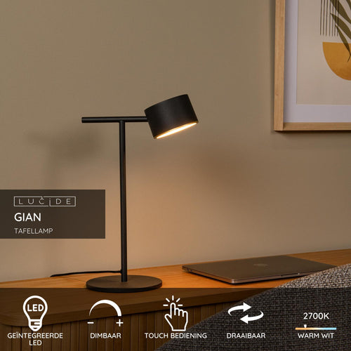 Lucide tafellamp GIAN - Geïntegreerde LED - Zwart