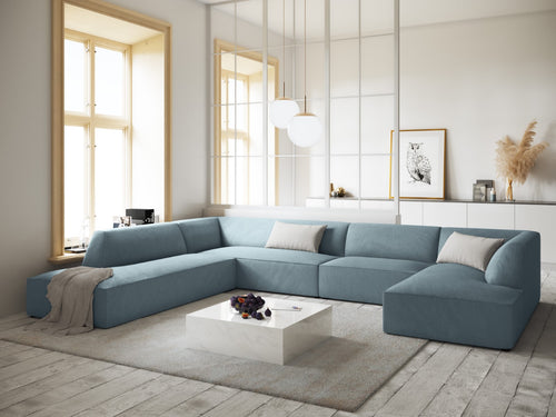 Micadoni Panoramische hoekbank links Ruby 7-zits, ribfluwelen, lichtblauw - 273x366x69cm