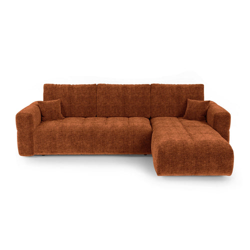 Premium Interiors - Rechthoekige hoekbank met slaapfunctie en opbergruimte VIBE - zacht aanvoelende geweven stof terracotta 286cm