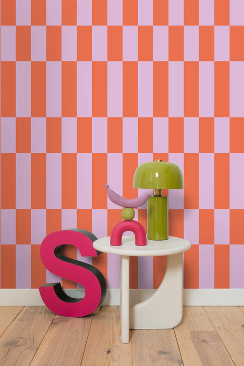 ESTAhome behang streep lila paars en koraal rood - 50 x 900 cm - 130920 - vtwonen shop