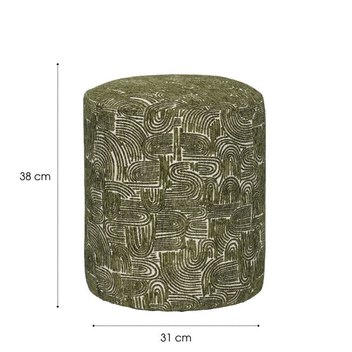 Mica Decorations Groove Kruk Groen FSC 100% - Decoratieve Kruk met Grafisch Patroon en Houten Pootjes - Ronde Kruk als Zitplek, Voetenbankje of