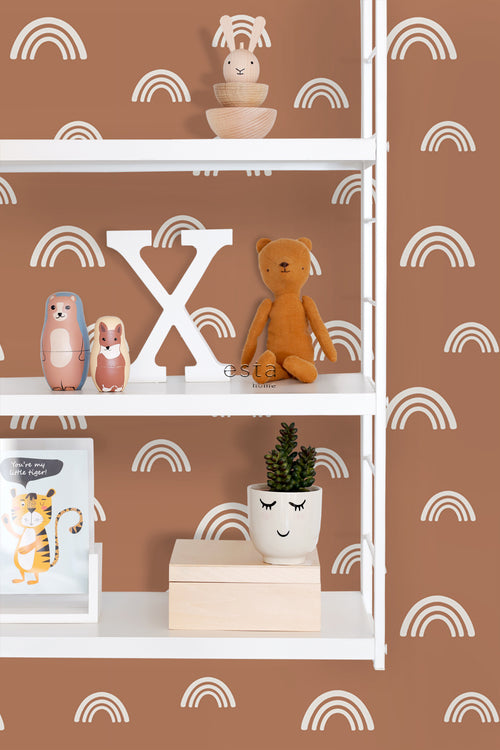 ESTAhome behang regenboogjes terracotta en wit - 53 cm x 10.05 m - 139383