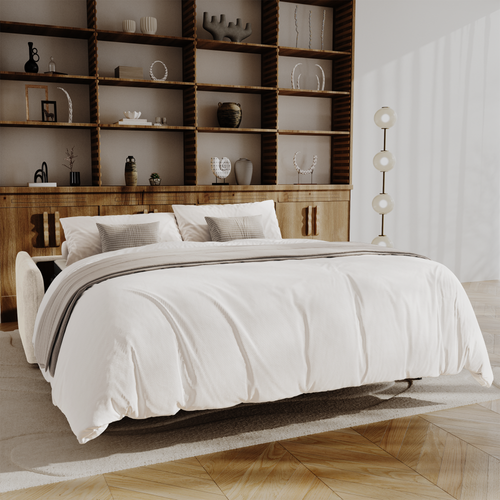 Premium Interiors - Snel uitklapbare slaapbank AVA - kruisbinding beige 198cm