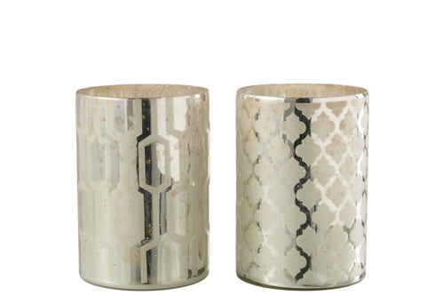 J-Line windlicht - glas - zilver - medium - 2 stuks - vtwonen shop