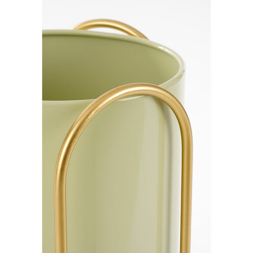 Mica Decorations Donau Bloempot op Standaard - Set van 2 - Metaal - H45 x Ø23 cm - Lichtgroen, Goud