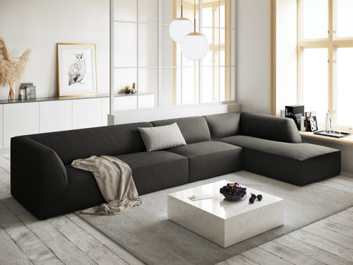 Micadoni rechter hoekbank Ruby 5-zits, ribfluwelen, donkergrijs - 180x366x69cm