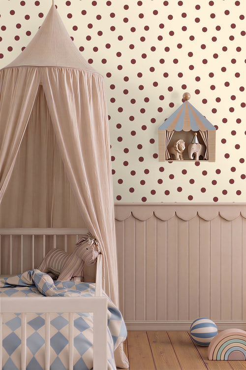 ESTAhome behang stippen beige en bordeaux rood - 50 x 900 cm - 132035