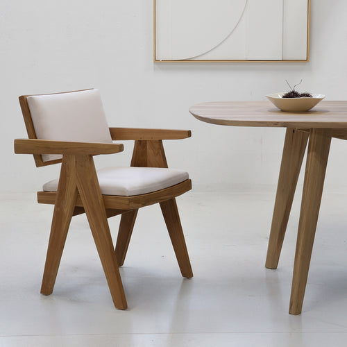 DÉJA Living Eetkamerstoel Lowen - Stof/Teakhout - Beige - Met Armleuning - Set van 2 - vtwonen shop