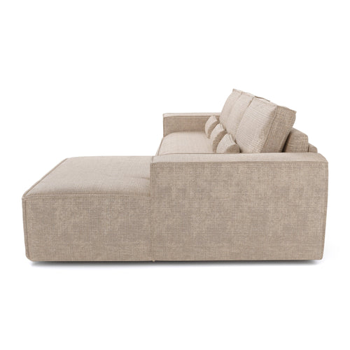 Premium Interiors - Rechthoekige hoekbank met snelle slaapfunctie JUNE - gewaafd fluweel beige 320cm