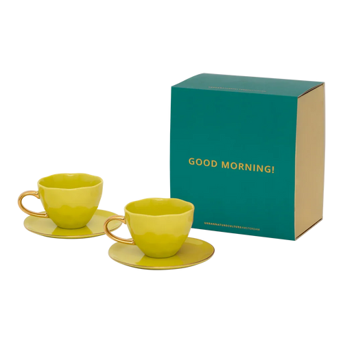 Urban Nature Culture Good Morning kopje Cappuccino/Tea en bord liatris/lime light - set van 4 - in cadeauverpakking