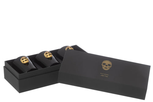 J-Line geurkaars Doodskop Nuit Noire - Mysterious Palace - glas - zwart - 16U - doos van 3