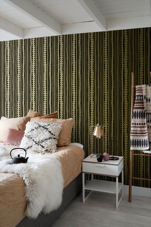 ESTAhome behang kralen zwart en glanzend goud - 53 cm x 10.05 m - 128822