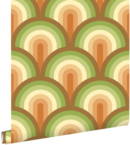 ESTAhome behang art deco bogen groen en bruin - 50 x 900 cm - 131770