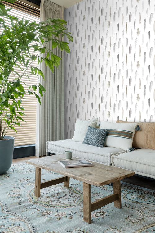 ESTAhome behang veren licht crème beige - 53 cm x 10.05 m - 138893