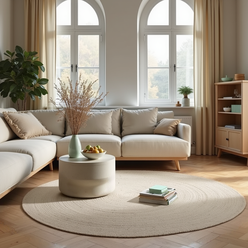 Mrcarpet vloerkleed Labyrint - Wol - beige/ivoor - Ø160 cm