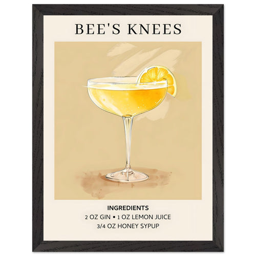 Artfulprints Poster met Lijst Bee's Knees cocktail - Ingrediënten   - 30x40 cm - Geel
