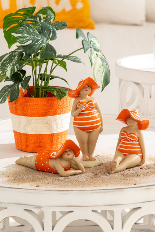J-Line bloempot Touwtjes Streep - papier - roze/oranje - extra large - 2 st. - Ø 21.5 cm