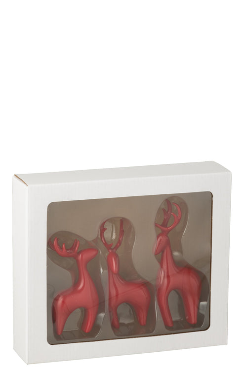 J-Line figuur Rendier Galvanisch  - polyresin - rood - 3 stuks