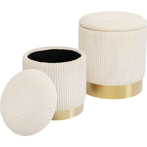 Kare Design Poef Kruk Plush creme (2/Set)