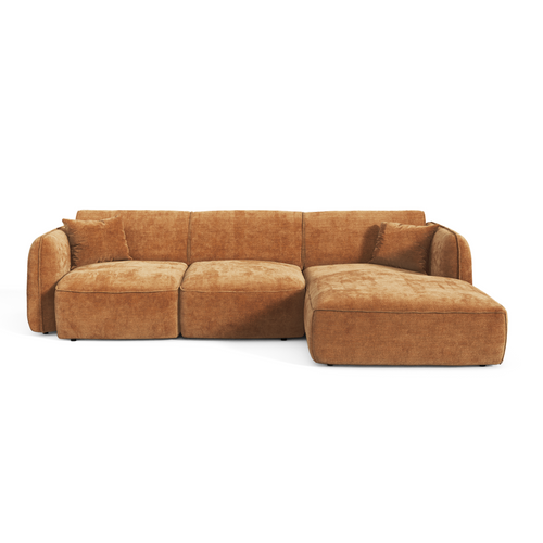 Premium Interiors - Rechthoekige hoekbank LOMI - gewaafd fluweel karamel 272cm