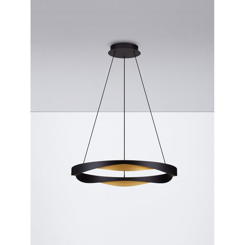Nova Luce RADON Geïntegreerde LED-hanglamp voor plafond, matzwart, goudkleurig, Triac dimbaar, 53W, 1751lm, 3000K