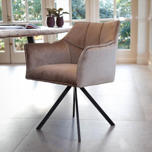 Giga Meubel Eetkamerstoel Raster - Champagne Velvet - Draaibaar - Set van 2 - Set van 2 - vtwonen shop