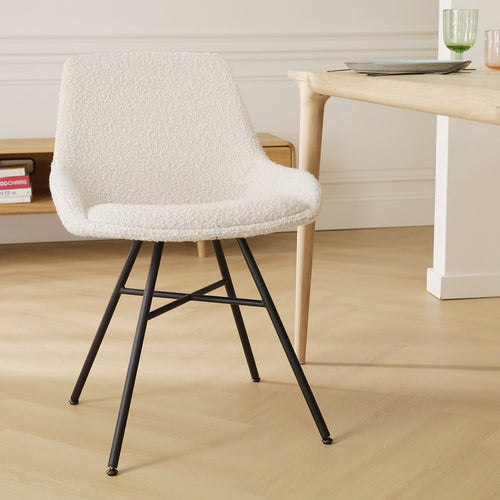 Nolon Noa-Isa Eetkamerstoel Bouclé Beige - Stof - Zwart Onderstel