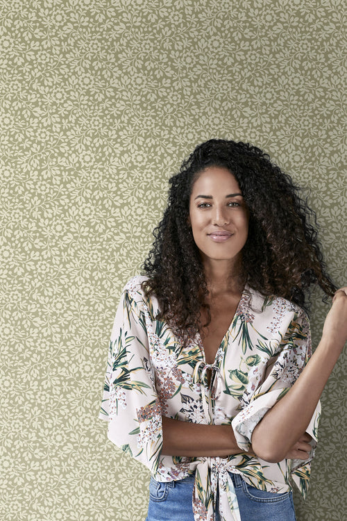 ESTAhome behang bloemetjes groen - 50 x 900 cm - 131669 - vtwonen shop