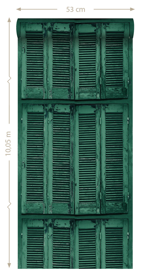 ESTAhome behang verweerde houten Franse vintage louvre luiken groen 53 cm x 10.05 m 138885