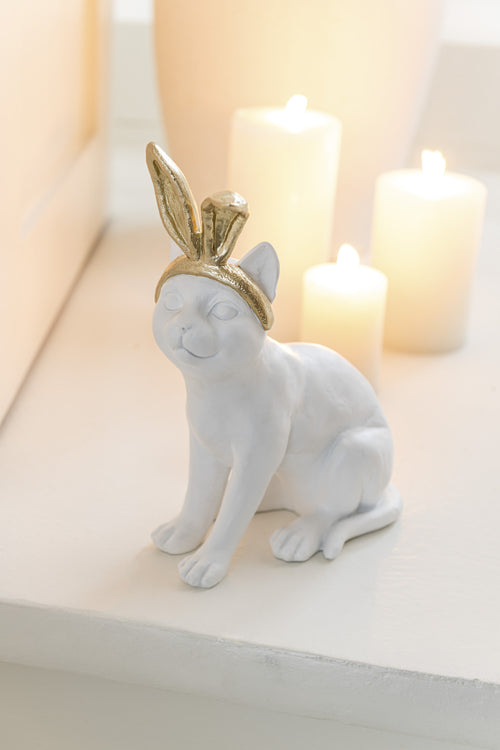 J-Line decoratie Kat Oor - polyresin - goud/wit - large