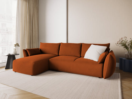 Cosmopolitan Design Uitklapbare hoekbank links met opbergdoos Matera 4-zits, flueel terracotta - 173x253x86cm